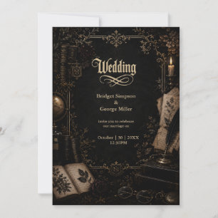 Gothic Dark Academia Bibliotek Bok Bröllop Inbjudningar