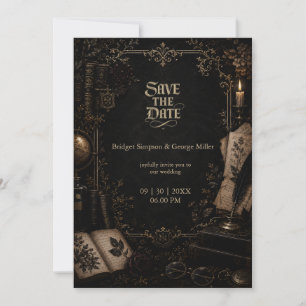 Gothic Dark Academia Bibliotek Bok Bröllop Inbjudningar