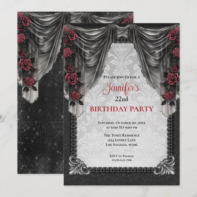 Gothic Dark Birthday invitation Inbjudningar (Fram/baksida)