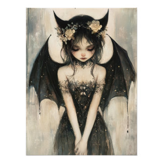 Gothic Dark Fairy with Floral Crown Wall Art Fototryck