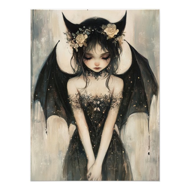 Gothic Dark Fairy with Floral Crown Wall Art Fototryck (Framsidan)