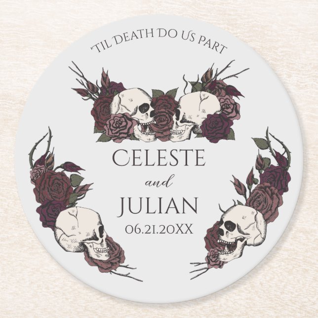 Gothic Dark Floral Til Death Wedding Underlägg Papper Rund (Framsidan)