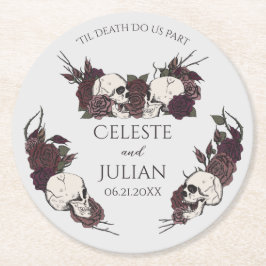 Gothic Dark Floral Til Döden Bröllop Underlägg Papper Rund