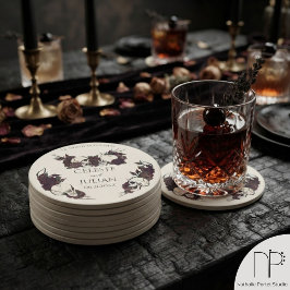 Gothic Dark Floral Til Döden Bröllop Underlägg Papper Rund