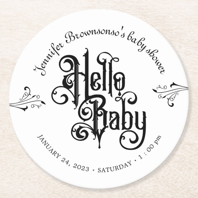 Gothic Dark Hello Baby  Underlägg Papper Rund (Framsidan)