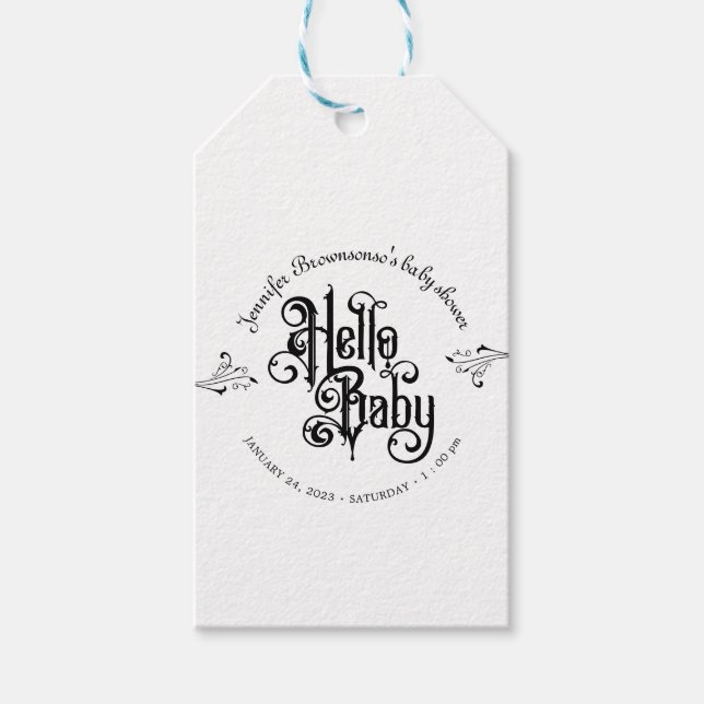 Gothic Dark Hello Thank You Baby Shower Presentetikett (Framsidan)