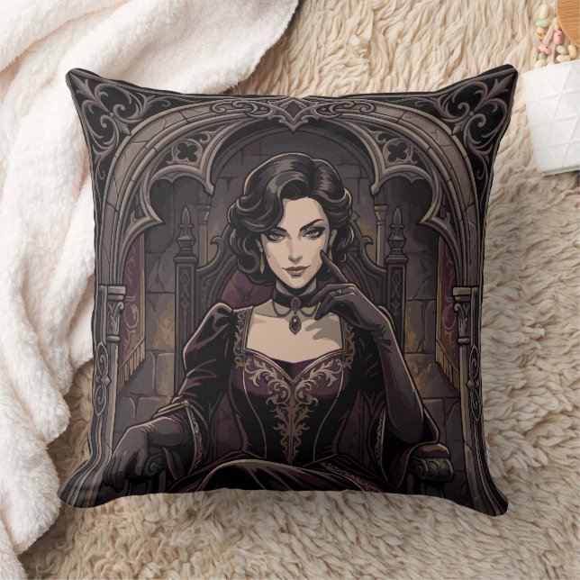 Gothic Dark Queen Vampire Royalty Fantasy Portrait Kudde (Filt)