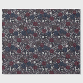 Gothic Dark Roses Skulls Full Moon Mönster Presentpapper