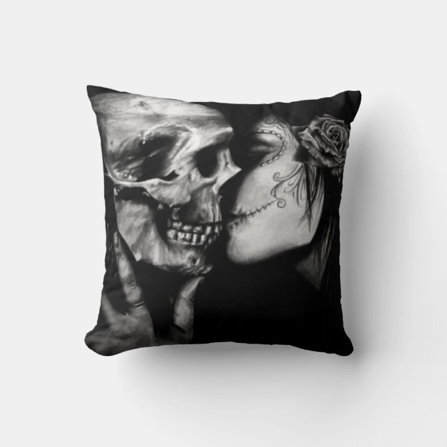 Gothic Day of Dead Black and White Skull and Woman Kudde (Framsida)
