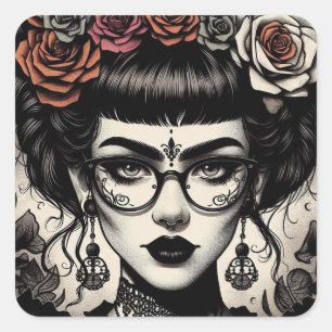 Gothic Day of the dead Girl Fyrkantigt Klistermärke