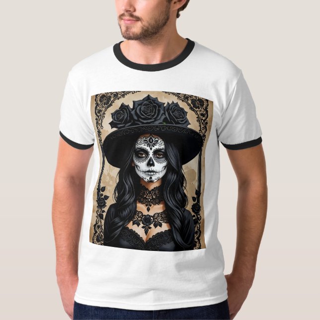 Gothic Day of the dead Skull Shirt T (Framsida)