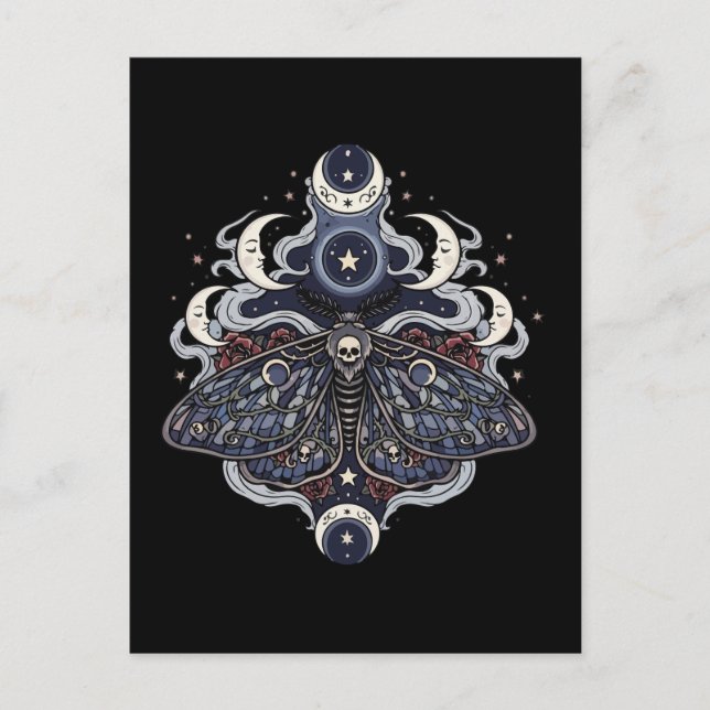Gothic Death Moth and Moon Phases Vykort (Framsida)
