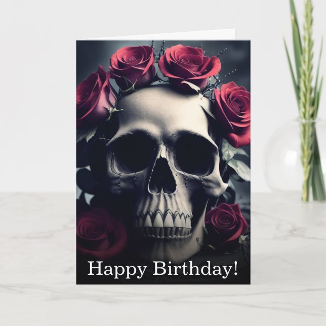 Gothic Death Skull och Ro Birthday Card Kort (Framsida)