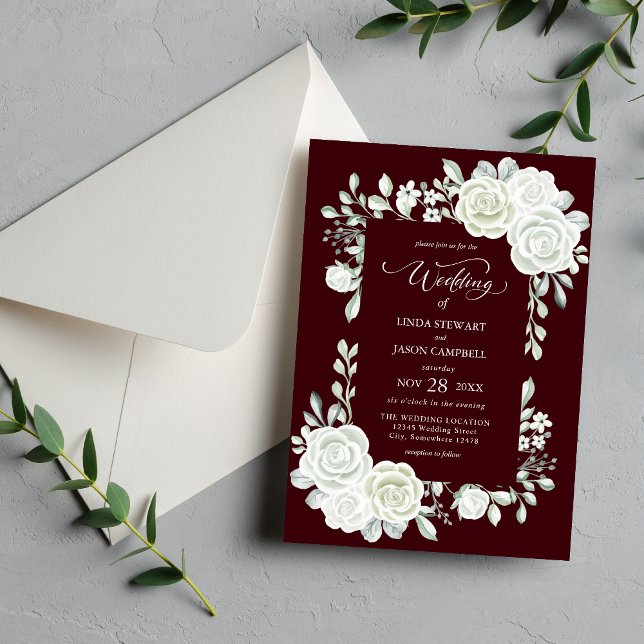 Gothic Deep Burgundy Tropical Roses Wedding Inbjudningar (Skapare uppladdad)