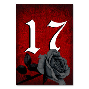 Gothic Deep Red Black Ro Bröllop Bordsnummer