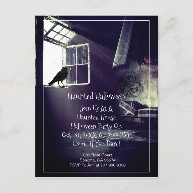 Gothic Deserted House Raven Skeleton Nyckel Hallow Inbjudan Vykort (Framsida)