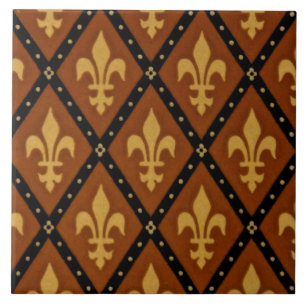 Gothic Design Fleur de Lis Motif Terra Cotta Tile Kakelplatta