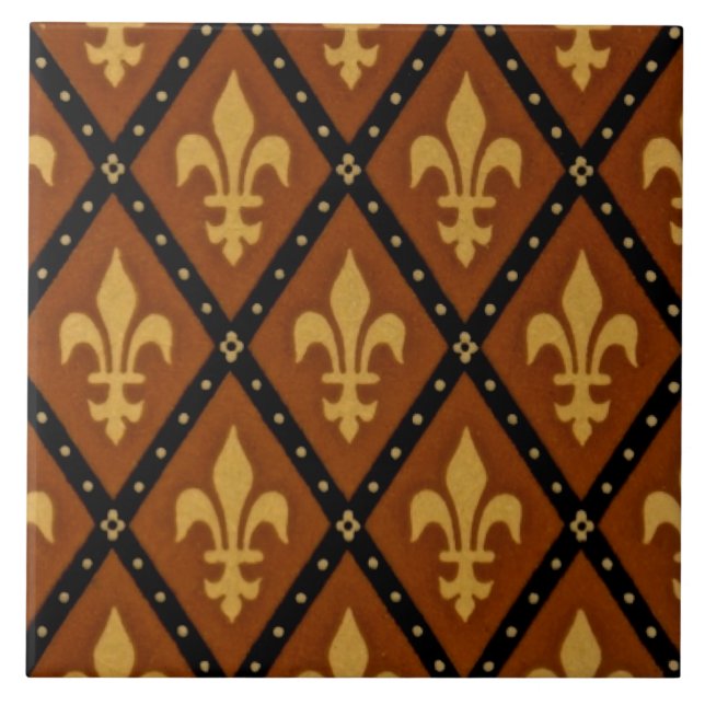 Gothic Design Fleur de Lis Motif Terra Cotta Tile Kakelplatta (Framsidan)