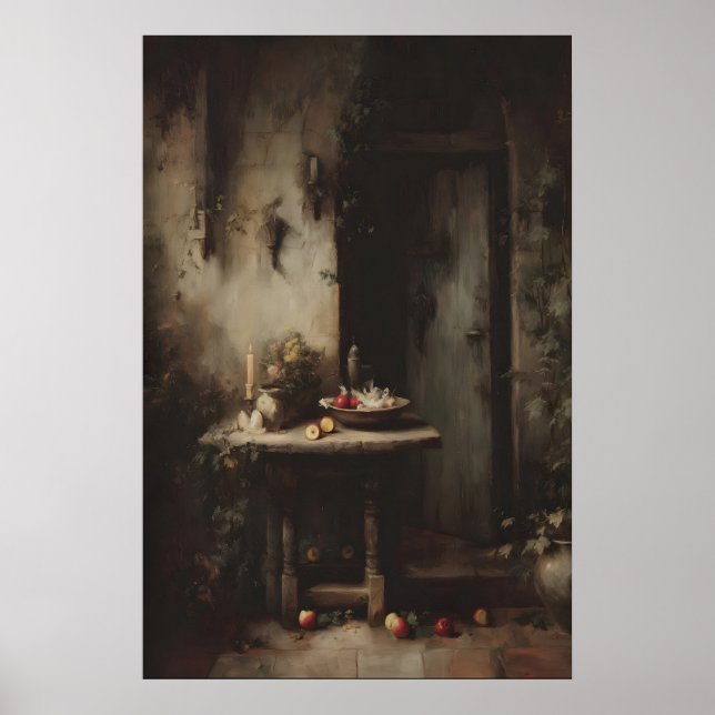 Gothic Dining Room Wall Art, Candlelit Kitchen Poster (Framsidan)