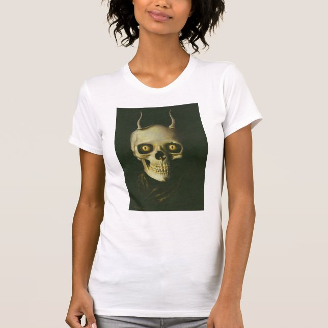 Gothic Djävulen Skull Dam förstört T-Shirt (Framsida)