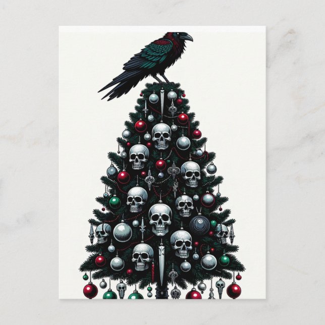 Gothic Döskallars och Raven Julgran Vykort (Framsida)