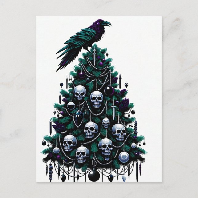 Gothic Döskallars och Raven Julgran Vykort (Framsida)