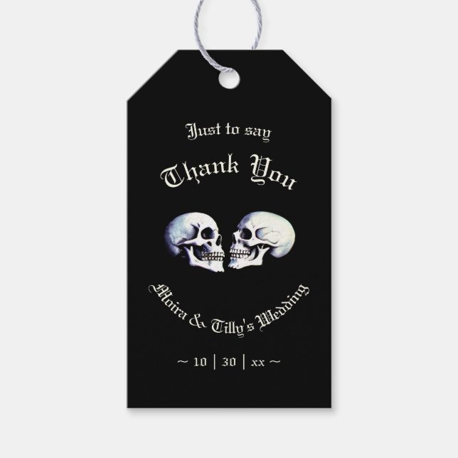 Gothic Döskallars Personlig Gothic Wedding Favor Presentetikett (Framsidan)