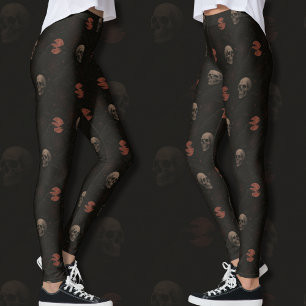 Gothic Döskallars & Ravens Black Halloween Mönster Leggings