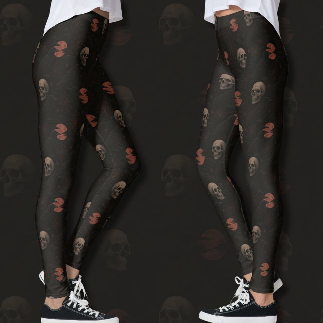 Gothic Döskallars & Ravens Black Halloween Mönster Leggings (Skapare uppladdad)
