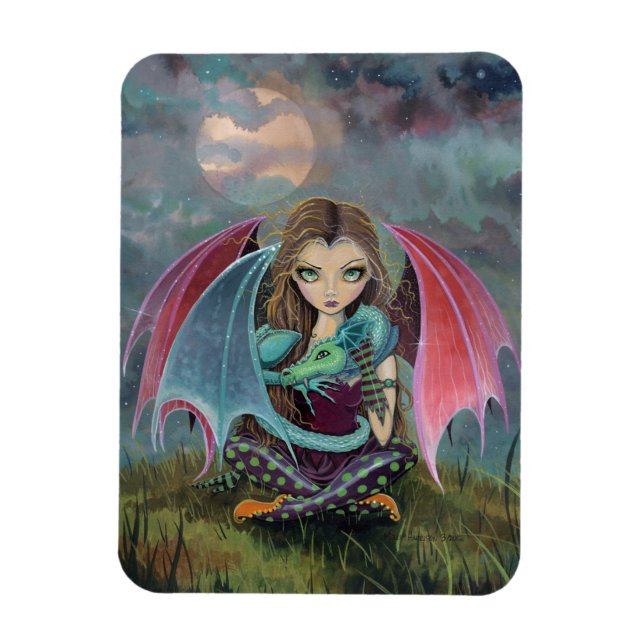 Gothic Dragon och Fairy Fantasy Art Magnet (Vertikal)