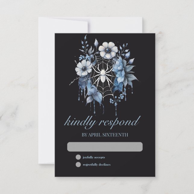 Gothic Dusty Blue Blommigt Spindelnät Handfast OSA Kort (Framsida)