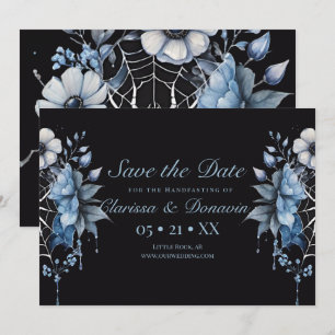 Gothic Dusty Blue Blommigt Spindelnät Handfast Spara Datumet