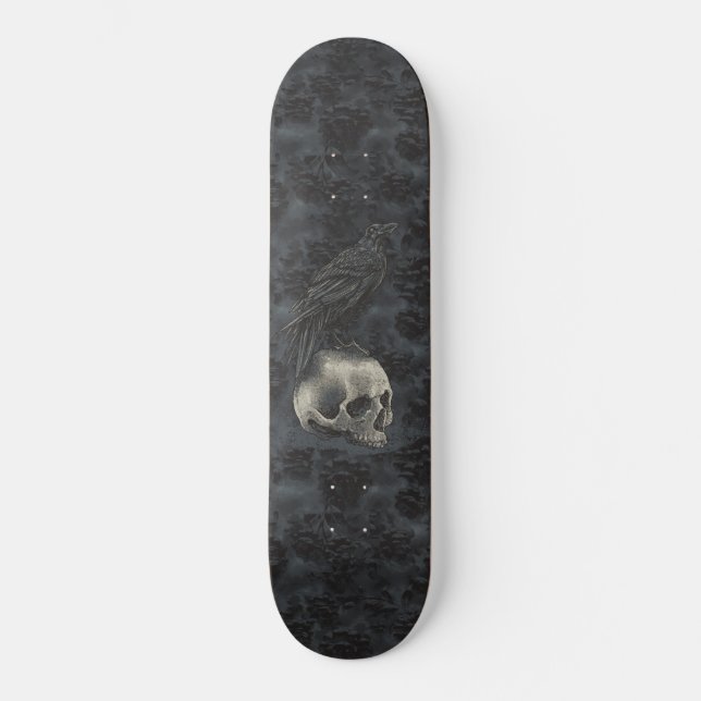 Gothic Edgar Poe Kråka Skull-Mörk Mini Skateboard Bräda 18,5 Cm (Framsida)