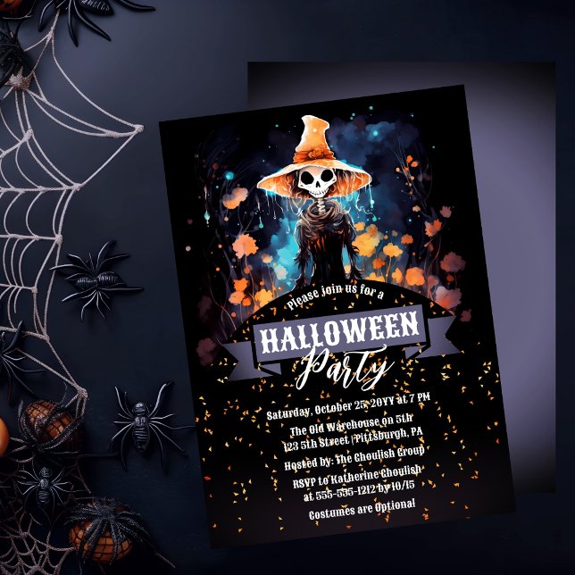 Gothic Eerie-Älvan | Witch Hat Halloween fest Inbjudningar (Gothic Eerie Faerie in a Witch Hat Halloween Party Invitation)