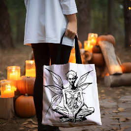 Gothic Elder Fairy Halloween Black and White Tote Tygkasse