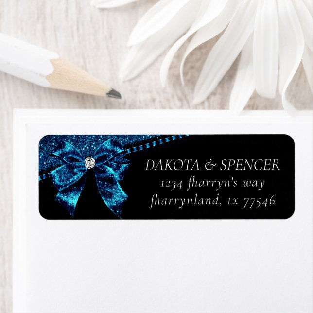 Gothic Elegance | Aquamarine Blue Bow Dark Address Returadress Etikett (Insitu)