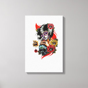 "Gothic Elegance: Dam with Skull and Pendant" Canvastryck