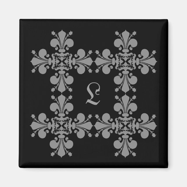 Gothic elegance fleur de lis damask monogram magnet (Framsidan)