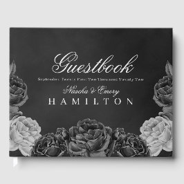 Gothic Elegance Grått Monochrome Ro Bröllop Gästböcker