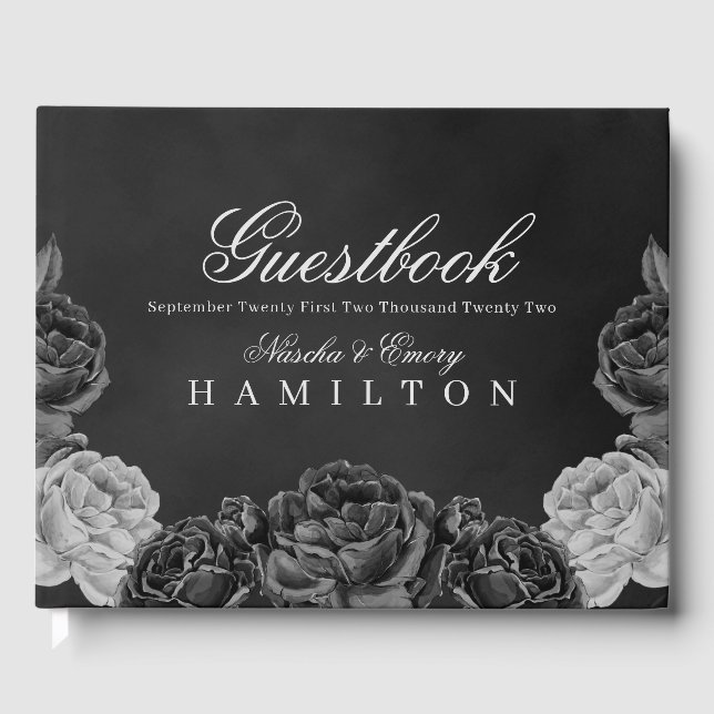 Gothic Elegance Grått Monochrome Ro Bröllop Gästböcker (Framsida)