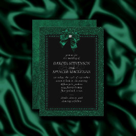 Gothic Elegance | Grönt Moody Emerald Bow Bröllop Inbjudningar