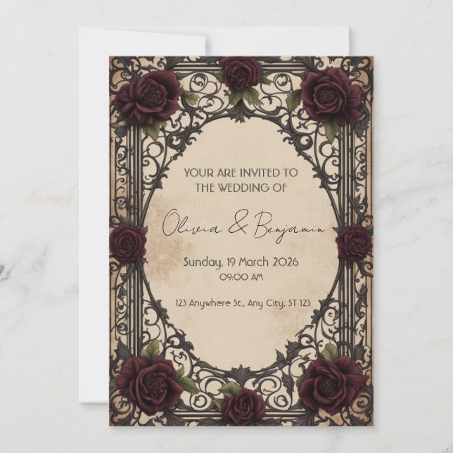 Gothic Elegance: Inbjudan till Vintage bröllop (Framsida)