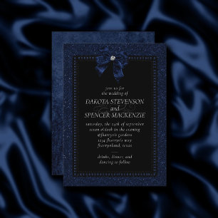 Gothic Elegance Kobolt Blue Bow Bröllop Inbjudningar