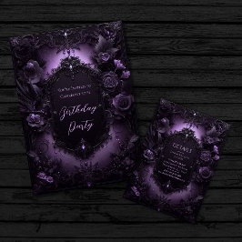Gothic Elegance Lila and Black Birthday Inbjudningar