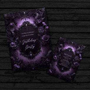 Gothic Elegance Lila and Black Birthday Inbjudningar