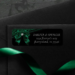 Gothic Elegance | Mörk Emerald Grönt Bow Adress Returadress Etikett