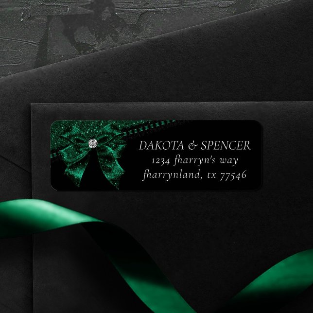 Gothic Elegance | Mörk Emerald Grönt Bow Adress Returadress Etikett (Skapare uppladdad)