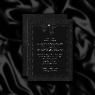 Gothic Elegance Onyx Black Bow Moody Bröllop Inbjudningar