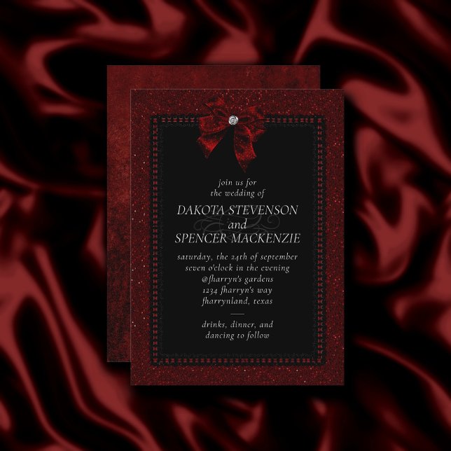 Gothic Elegance | Ruby Red Mörk Moody Bow Bröllop Inbjudningar (Skapare uppladdad)