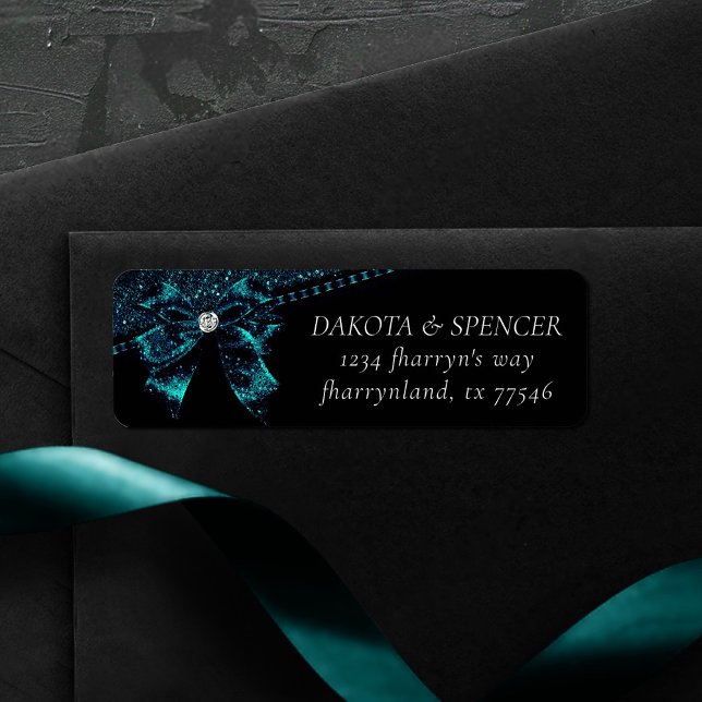 Gothic Elegance | Teal Blue Moody Bow Adress Returadress Etikett (Skapare uppladdad)